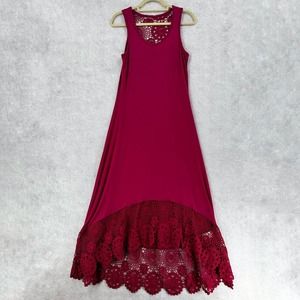 GORGEOUS Kat & Mallory Maxi Dress Women SMALL Hi Low Lace Hem & Back Red Stretch